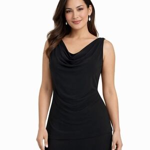 NORMA KAMALI Size Large Black Slinky Stretch Knit Sleeveless Cowl Neck Blouse
